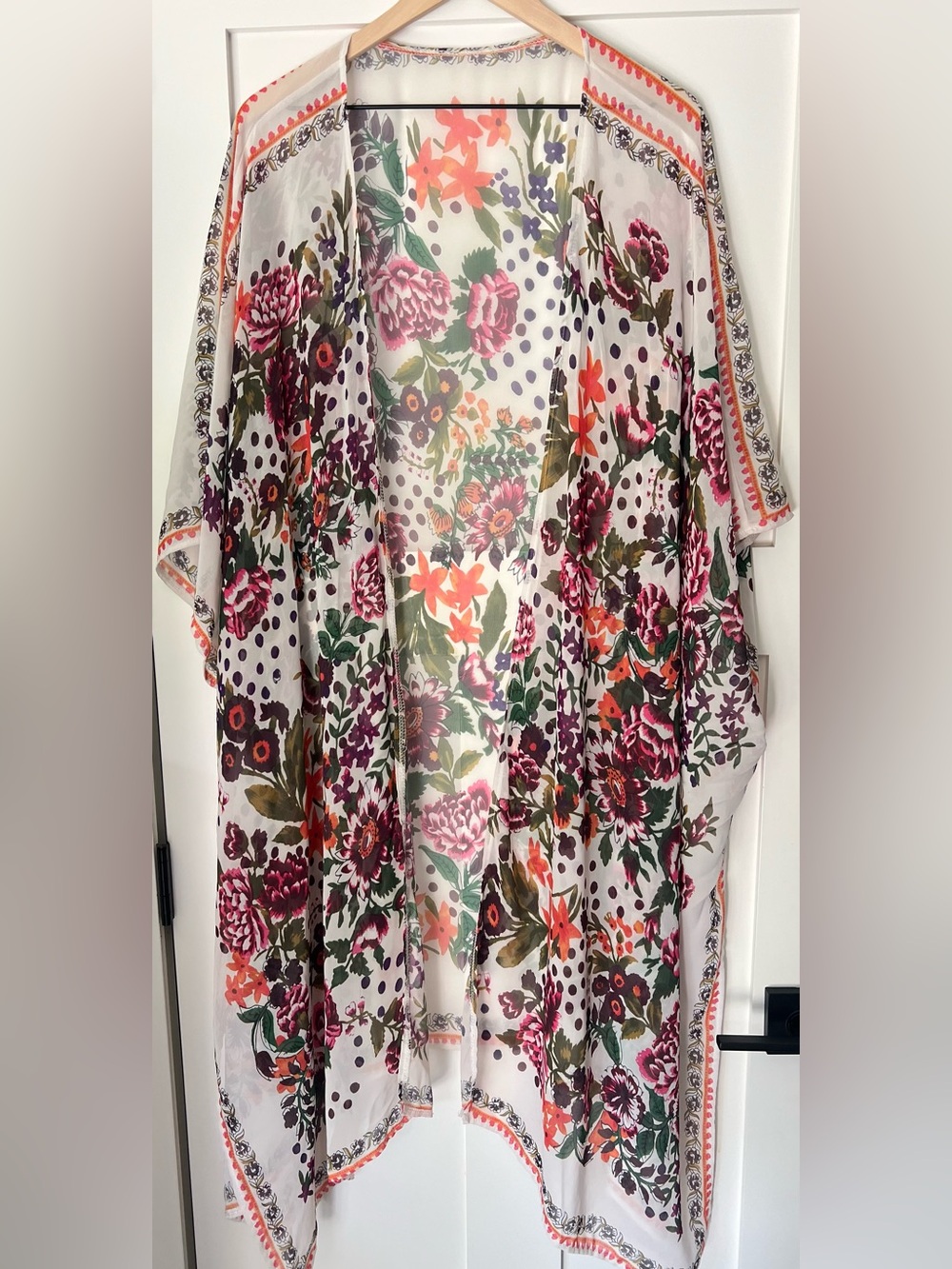 Oversized Floral Cotton Blend Swimsuit Cover Up Kimono | Resortwear